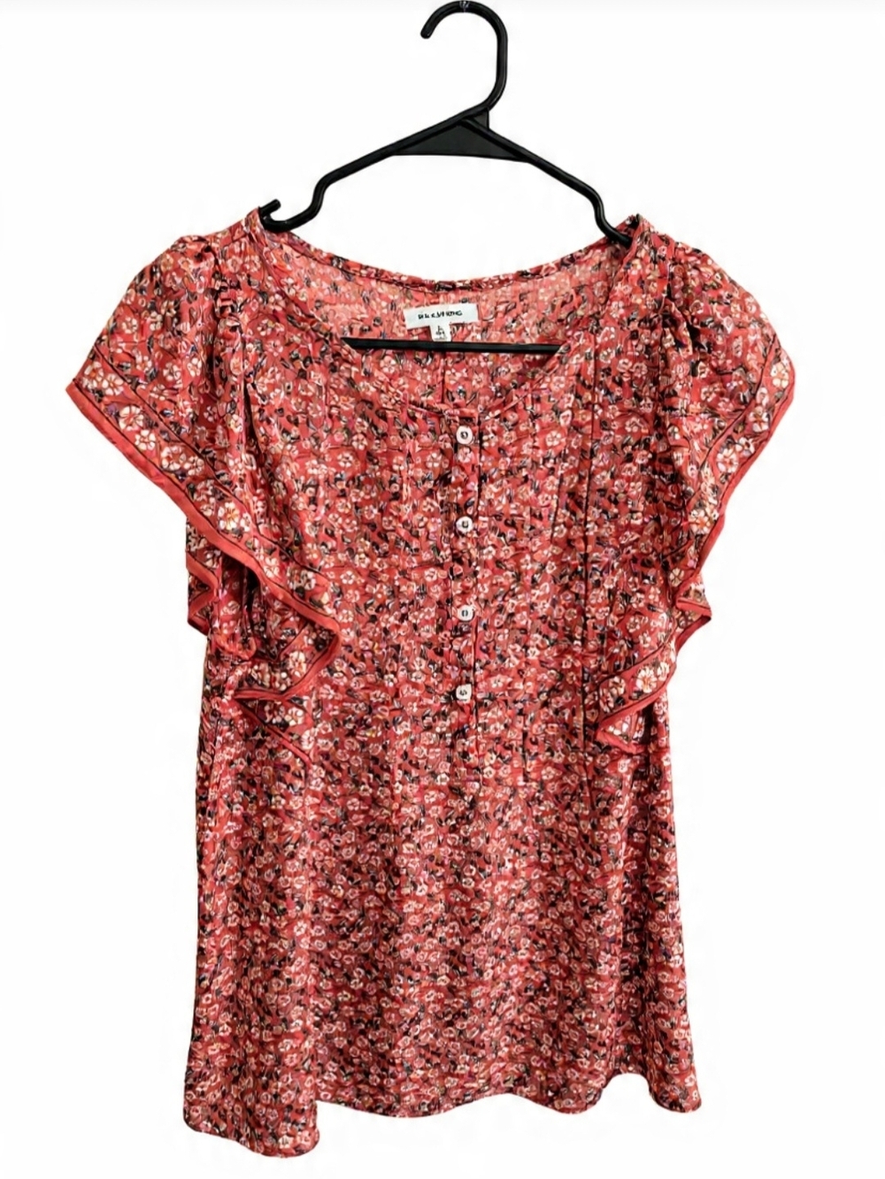Max Studio Coral Floral Button-Front Ruffle-Sleeve Blouse